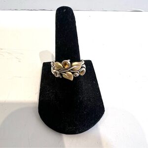 Barbara Bixby 18k Gold & Sterling Silver Citrine Vine Leaf Ring - 6